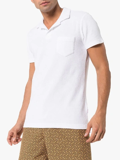 Shop Orlebar Brown Terry Cotton Polo Shirt In White