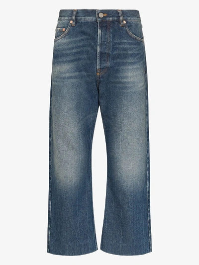 Shop Balenciaga Faded Cropped Jeans In Blue