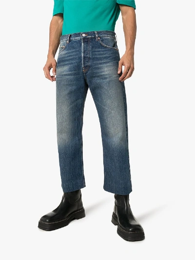 Shop Balenciaga Faded Cropped Jeans In Blue