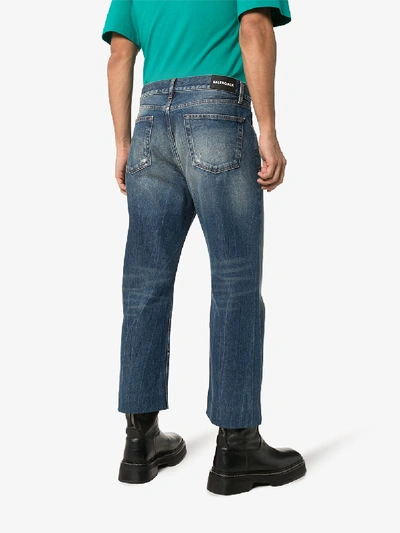 Shop Balenciaga Faded Cropped Jeans In Blue