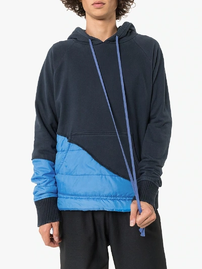 Shop Greg Lauren 50/50 Padded Jersey Hoodie In Blue