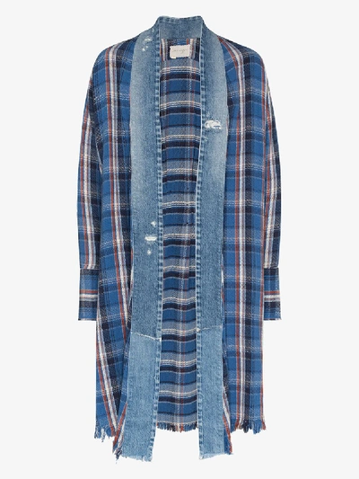 Shop Greg Lauren Plaid Kimono Shirt Jacket In Blue