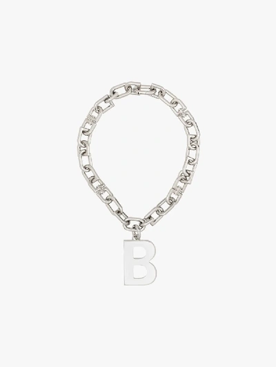 Shop Balenciaga Silver Tone B Chain Necklace