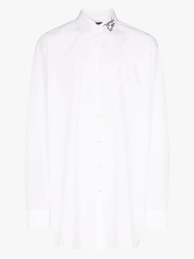 Shop Raf Simons Embroidered Oversized Cotton Shirt In White