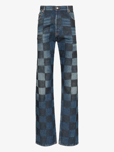 Shop Balenciaga Chequerboard Print Straight Leg Jeans In Blue