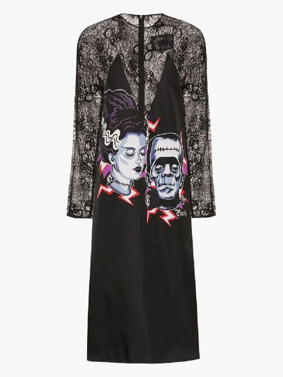 Prada Frankenstein-print Lace-panel Dress In Black | ModeSens