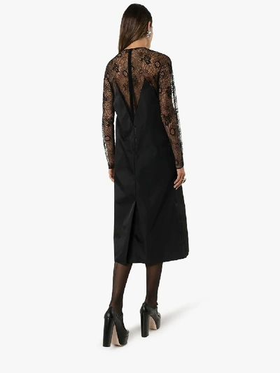 Shop Prada Frankenstein Print Lace Dress In 101 - Black