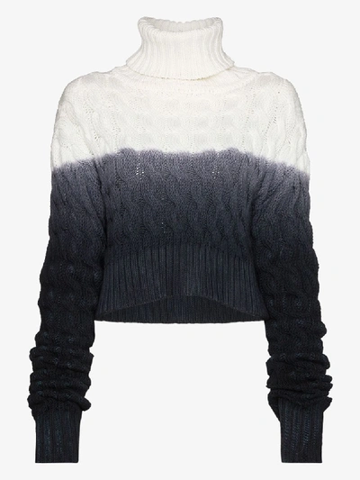 Shop Matthew Adams Dolan Dip-dye Cable Knit Turtleneck Sweater In White