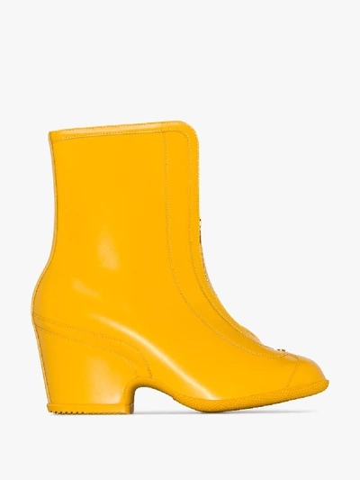 Shop Gucci Yellow Kitt Zip Leather Wellie Boots