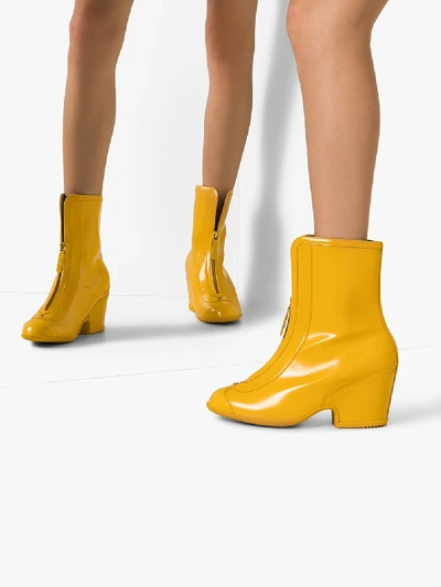 Shop Gucci Yellow Kitt Zip Leather Wellie Boots