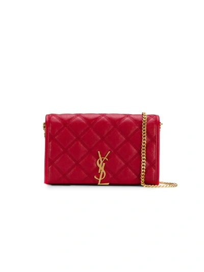 Shop Saint Laurent Becky Quilted Wallet On Chain In Red