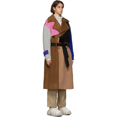Shop Ader Error Multicolor Wool Robe Trench Coat In Brwn Brown