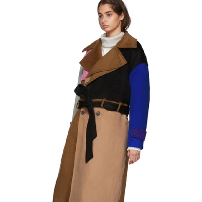 Shop Ader Error Multicolor Wool Robe Trench Coat In Brwn Brown