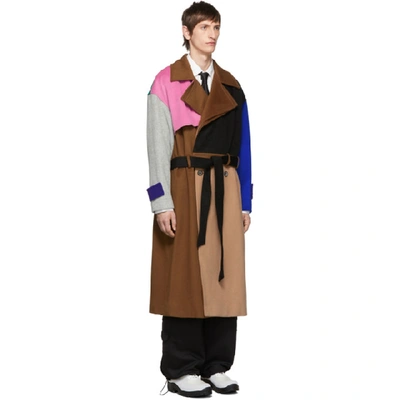 Ader Error Colour-block Double-breasted Coat In Brwn Multi