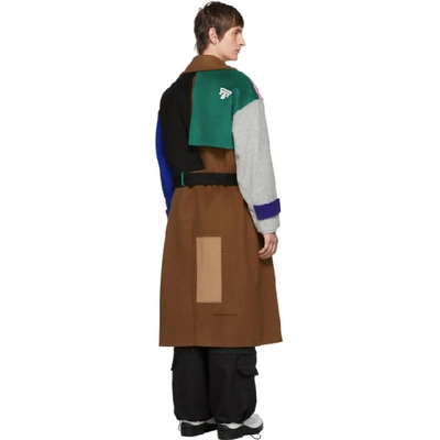 Ader Error Colour-block Double-breasted Coat In Brwn Multi