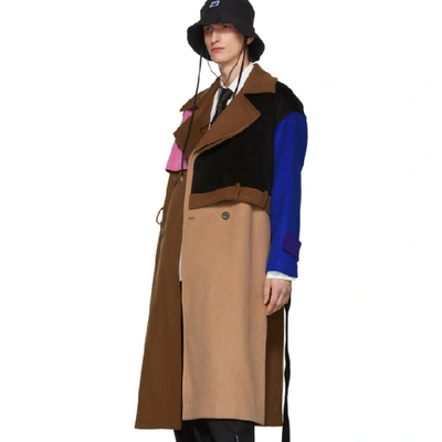 Ader Error Colour-block Double-breasted Coat In Brwn Multi