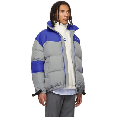 Shop Ader Error Grey And Blue Down Dup Puffer Jacket In Gray Blue