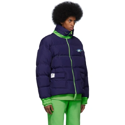 Shop Ader Error Navy Down Ae Puffer Jacket In Navy Neon