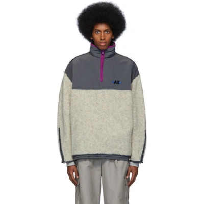 Shop Ader Error Grey Fleece Hiker Pullover In Ivory