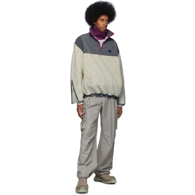 Shop Ader Error Grey Fleece Hiker Pullover In Ivory