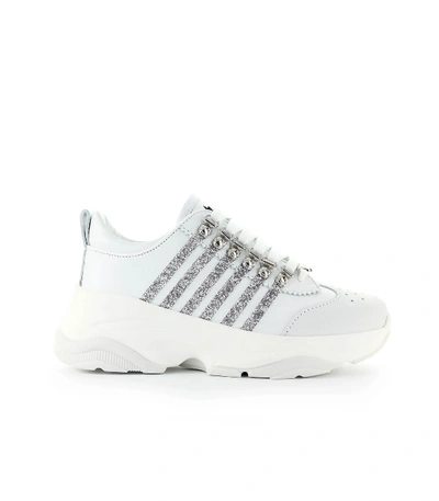 Shop Dsquared2 Bumpy 251 White Silver Glitter Sneaker In Bianco / Argento (white)