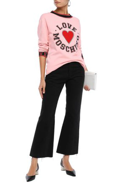 Shop Love Moschino Woman Appliquéd French Cotton-terry Sweatshirt Baby Pink