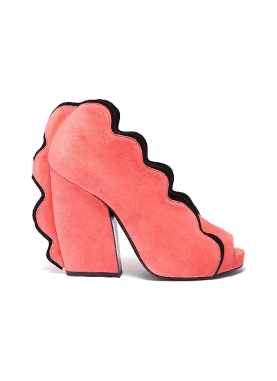 Shop Pierre Hardy 'sottsass' Scallop-trimmed Suede Sandals In Pink,pink