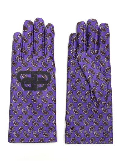 Shop Balenciaga Bb Paisley Printed Gloves In Purple