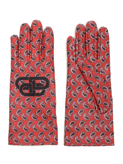 Shop Balenciaga Bb Paisley Printed Gloves In Red