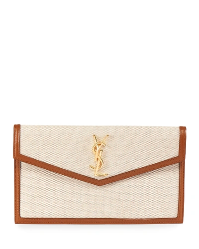 Saint Laurent Uptown Medium Ysl Monogram Canvas Clutch Bag In Beige