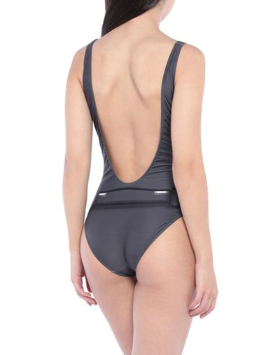 Shop Moschino Woman One-piece Swimsuit Lead Size 4 Polyester, Elastane In Grey