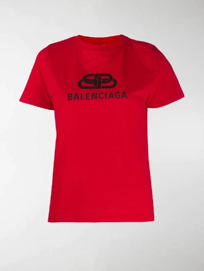 Shop Balenciaga New Bb Logo Print T-shirt In Red