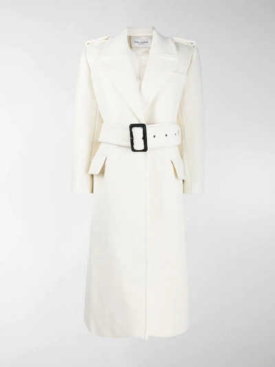 Shop Saint Laurent Oversized Herringbone Belted Coat In White