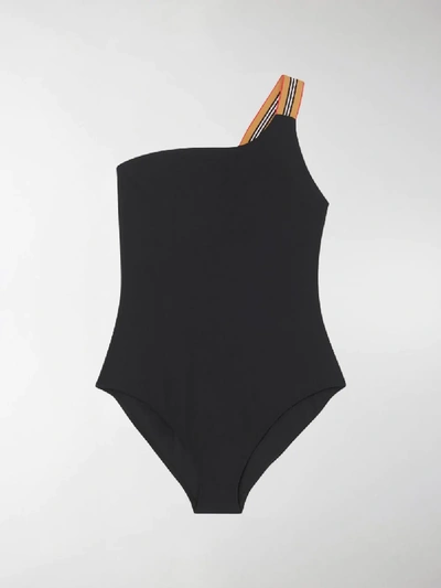 Shop Burberry Icon Stripe Detail Swimsuit In Black