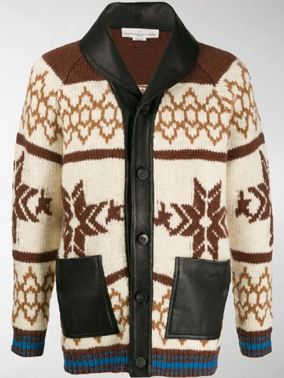 Shop Golden Goose Intarsia Festive Knit Cardigan In Brown