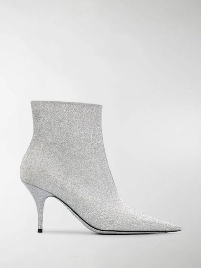 Shop Balenciaga Knife Glitter Boots In Silver