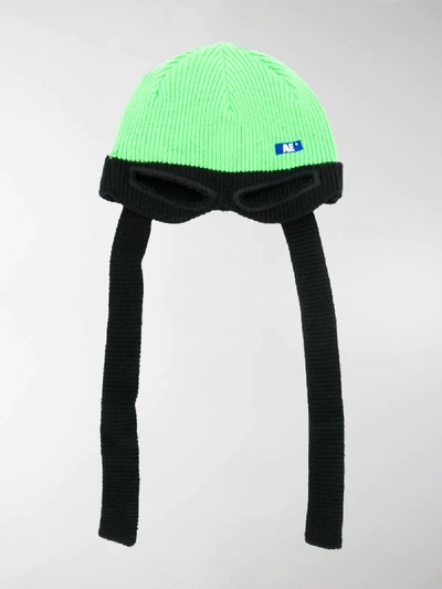 Shop Ader Error Eye-hole Detail Ribbed Hat In Green