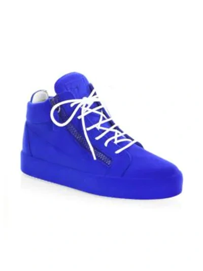 Shop Giuseppe Zanotti Velvet Spray High-top Sneakers In Cobalt
