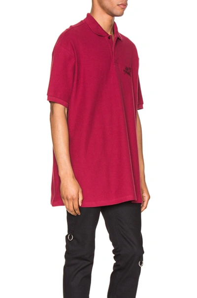 Shop Raf Simons Embroidered Polo In Burgundy