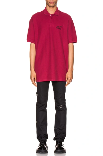 Shop Raf Simons Embroidered Polo In Burgundy