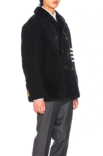 Shop Thom Browne Shearling Unconstructed Classic Peacoat In Navy