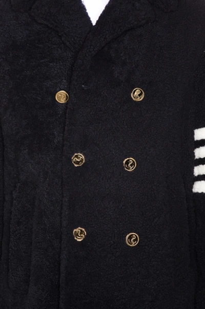 Shop Thom Browne Shearling Unconstructed Classic Peacoat In Navy