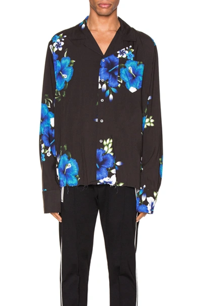 Shop Rhude Hawaiian Long Sleeve Shirt In Black & Blue