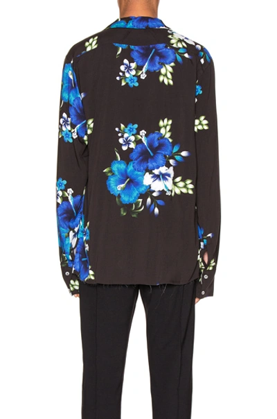 Shop Rhude Hawaiian Long Sleeve Shirt In Black & Blue