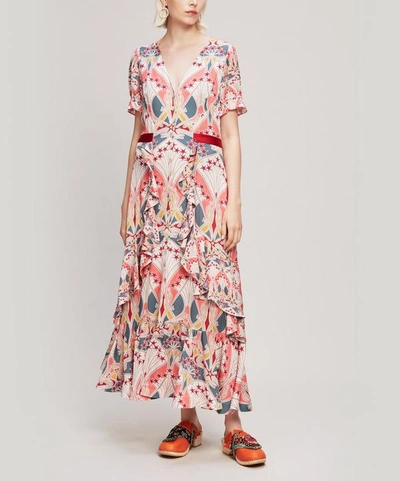 Shop Liberty London Etoile De Mer Crepe V-neck Tea Dress In Coral