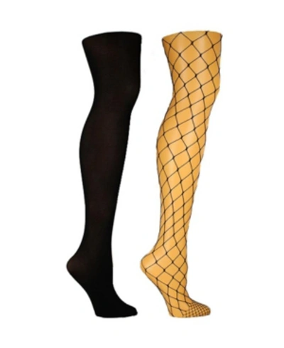 Shop Steve Madden Women's 2 Pack Large Fishnet And Solid Opaque Tights, Online Only In Black