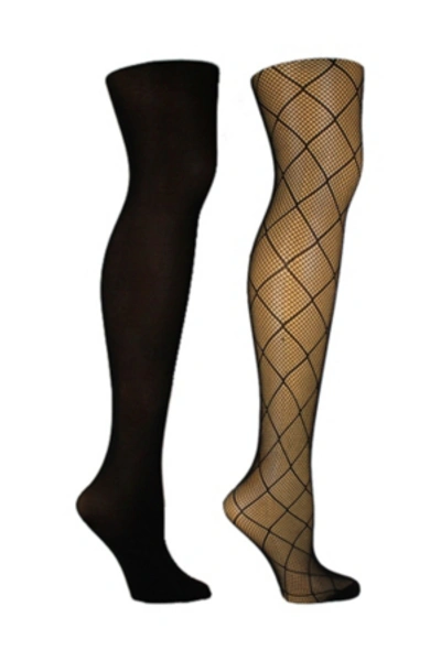 Shop Steve Madden Women's 2 Pack Diamond And Solid Tights, Online Only In Black