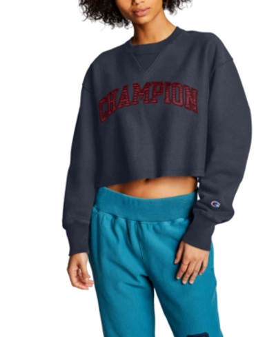 Shop Champion Women's Vintage Wash Cropped Sweatshirt In Navy