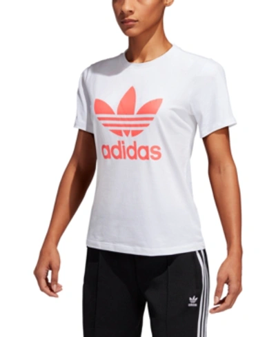 Shop Adidas Originals Treifoil T-shirt In White/flareed