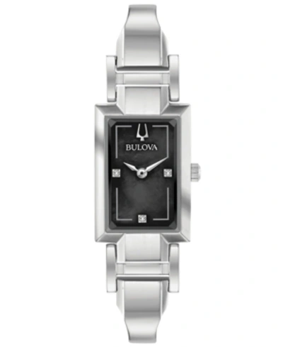 Shop Bulova Women's Diamond-accent Stainless Steel Bangle Bracelet Watch 18x33mm In Silver